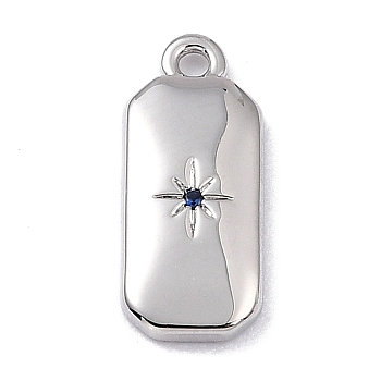 Brass Micro Pave Cubic Zirconia Charms, Long-Lasting Plated, Octagon with Star, Royal Blue, 14x6x1.5mm, Hole: 1.2mm