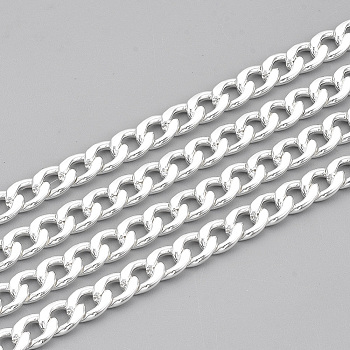 304 Stainless Steel Cuban Link Chains, Chunky Curb Chains, Twisted Chains, Unwelded, with Spool, Silver Color Plated, 9x6x1.6mm, about 32.8 Feet(10m)/roll