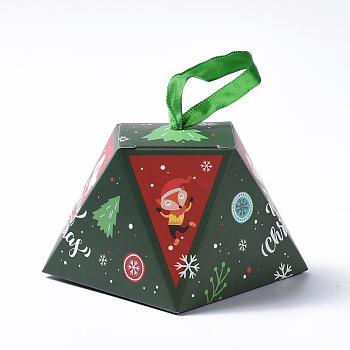 Christmas Gift Boxes, with Ribbon, Gift Wrapping Bags, for Presents Candies Cookies, Green, 8.1x8.1x6.4cm