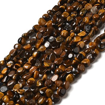 Natural Tiger Eye Beads Strands, Nuggets, 8~14x6~8x4~8mm, Hole: 1mm, about 46~48pcs/strand, 39~39.5cm