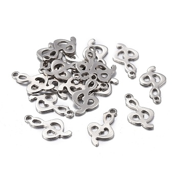 201 Stainless Steel Charms, Laser Cut, Musical Note, Stainless Steel Color, 14.5x8x0.8mm, Hole: 1.4mm