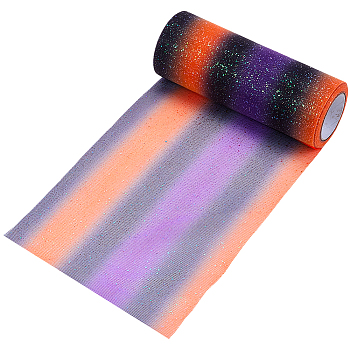 Rainbow Polyester Fabric Sparkling Tulle Roll, for DIY Craft Tutu Dress Party Table Decoration, Black, 6 inch(152mm), 10yards/roll