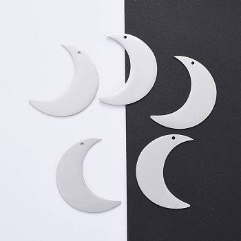 304 Stainless Steel Pendants, Manual Polishing, Laser Cut, Moon, Crescent, Stainless Steel Color, 33x24.5x0.8mm, Hole: 1.2mm