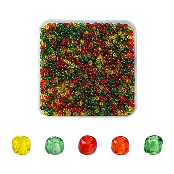 50G 5 Styles Christmas Theme Transparent Colours Glass Seed Beads, Round, Mixed Color, 3x2mm, Hole: 1mm, 10g/style