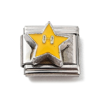 Star 304 Stainless Steel Enamel Connector Charms, DIY Handmade Module Bracelet Accessories, Stainless Steel Color, Gold, 10x9x6.5mm