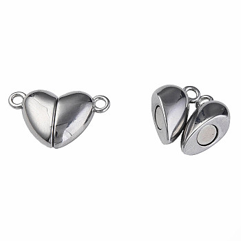 304 Stainless Steel Magnetic Clasps, Heart, Stainless Steel Color, 11x17x5mm, Hole: 1.5mm