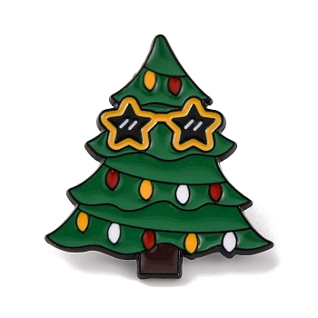 Christmas Tree Enamel Pins, Christmas Theme Alloy Brooches for Backpack Clothes, Dark Green, 30x27x1mm