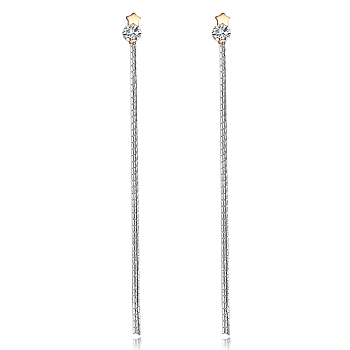 Brass Micro Pave Cubic Zirconia Dangle Stud Earring, Cadmium Free & Lead Free & Nickel Free, Star, Clear, Platinum & Golden, 105mm