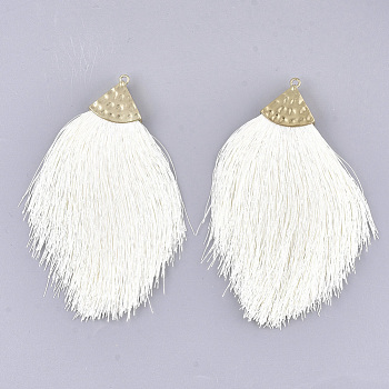 Polyester Tassel Big Pendant Decorations, with Alloy Findings, Golden, Creamy White, 100~108x51~62x7mm, Hole: 2mm
