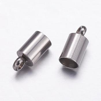 304 Stainless Steel Cord Ends, End Caps, Stainless Steel Color, 8.5x4mm, Hole: 1.5mm, Inner Diameter: 3.5mm
