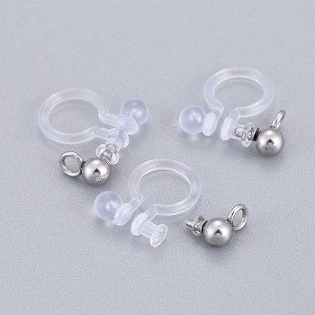 304 Stainless Steel Clip-on Earring Component, with Plastic, Stainless Steel Color, 11x11x3mm, Hole: 1.6mm