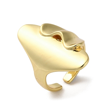 Rack Plating Brass Open Cuff Rings, Gingko Leaf, Cadmium Free & Lead Free, Real 18K Gold Plated, Inner Diameter: 17mm
