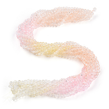 Transparent Glass Beads Strands, Segmented Multi-color Beads, Faceted(32 Facets), Round, Pink, 4~4.5mm, Hole: 1mm, about 90~95pcs/strand, 13.98''(35.5cm)