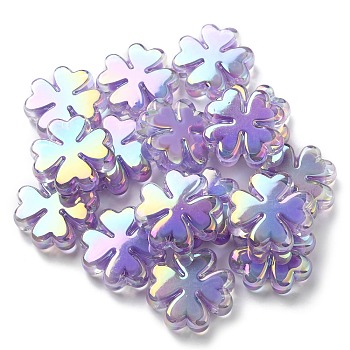 UV Plated Acrylic Beads, Iridescent, Bead in Bead, Clover, Medium Purple, 25x25x8mm, Hole: 3mm