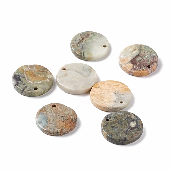 Natural Polychrome Jasper/Picasso Stone/Picasso Jasper Pendants, Flat Round, 28.5~31x3.5~5.5mm, Hole: 1.4~2.5mm