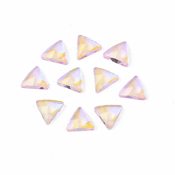 Glass Rhinestone Cabochons, Nail Art Decoration Accessories, Faceted, Triangle, Pink, 5x5.5x2mm