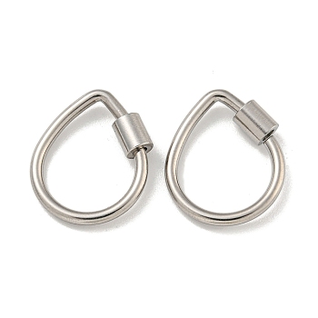 304 Stainless Steel Screw Carabiner Lock Charms, for Necklaces Making, Teardrop, 21x17.5x2mm