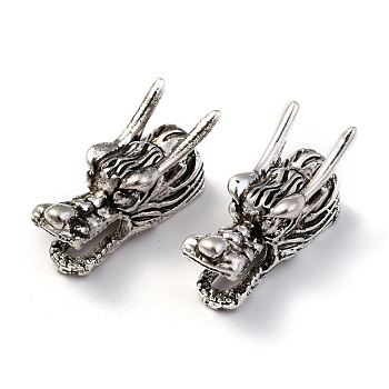 Tibetan Style Alloy Beads, Chinese Dragon Head Shape, Antique Silver, 24x10x12mm, Hole: 6mm