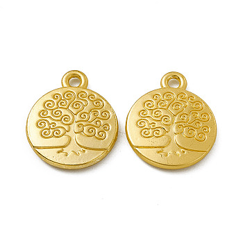 Rack Plating Alloy Pendants, Cadmium Free & Nickel Free & Lead Free, Flat Round with Tree of Life Charm, Matte Gold Color, 18x15x2.5mm, Hole: 1.8mm