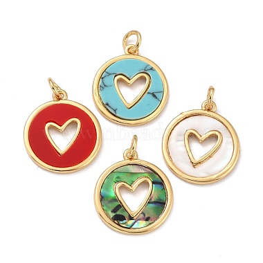 Real 18K Gold Plated Mixed Color Flat Round Brass Pendants