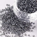 12/0 Glass Seed Beads, Trans. Colours Lustered, Round, Gray, 2mm, Hole: 1mm, 30000pcs/pound(SEED-A006-2mm-112)