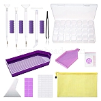 DIY Diamond Painting Tools Kit, included Tray, Glue Clay, Pen, Tweezer, Pen Grip, Blank Sticker, Resealable Bag, Rhinestone Storage Box, Scraper, Zipper Bag, Purple, 230x170mm(DIAM-PW0009-73A)