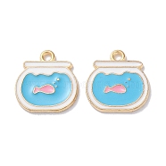 Alloy Enamel Pendants, Golden, Fish Tank, 15.5x15x1.2mm, Hole: 1.5mm(X-ENAM-O001-11C-G)