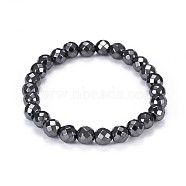 Synthetic Magnetic Hematite Stretch Bracelets, Faceted, Round, 2 inch(5.1cm)(BJEW-F382-01)
