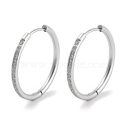 304 Stainless Steel Micro Pave Clear Cubic Zirconia Huggie Hoop Earrings, with 316 Stainless Steel Pins, Stainless Steel Color, 23x2x24mm(EJEW-C096-01H-P)