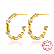 925 Sterling Silver Ring Stud Earrings, Half Hoop Earrings, with 925 Stamp, Real 18K Gold Plated, 19x2mm(JM0239-1)
