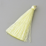 Nylon Thread Tassel Pendants Decoration, with Brass Findings, Golden, Champagne Yellow, 35x7mm, Hole: 7mm(FIND-Q065-3.5cm-A23)