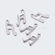 304 Stainless Steel Charms, Musical Note, Stainless Steel Color, 12x7.5x1mm, Hole: 1mm(STAS-F159-64P)