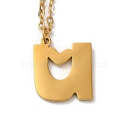 304 Stainless Steel Pendant Necklaces, Letter, Letter U, 15.75 inch(40cm), Pendant: 15x13x1.5mm(NJEW-H036-02G-U)