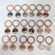 Natural Gemstone Keychain, with Alloy Flat Round and Iron Findings, Tree of Life, 4.9cm, 18pcs/set(KEYC-JKC00817)