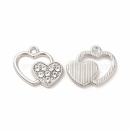 Alloy Rhinestone Charms, Double Heart, Platinum, 14.5x17.5x2mm, Hole: 1.5mm(PALLOY-I217-26P)