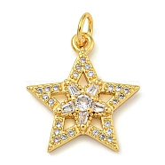 Rack Plating Brass Micro Pave Cubic Zirconia Pendants, Lead Free & Cadmium Free, Long-Lasting Plated, with Ring Jump, Star, Real 18K Gold Plated, 18.5x17x3mm, Hole: 3mm(KK-Z063-25G)