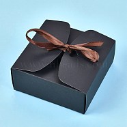 Kraft Paper Gift Box, Folding Boxes, with Ribbon, Bakery Cake Biscuits Box Container, Square, Black, Unfold: 34.1x36x0.03cm, Finished Product: 12x12x5cm(CON-K006-05A-03)
