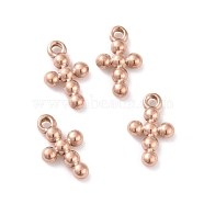 Ion Plating(IP) 304 Stainless Steel Charms, Cross, Rose Gold, 12.5x7.5x2mm, Hole: 1.2mm(STAS-D185-01RG)
