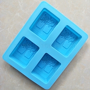 DIY Silicone Tree of Life Pattern Rectangle Soap Molds, for Handmade Soap Making, 4 Cavities, Deep Sky Blue, 205x165x35mm(TREE-PW0001-47)