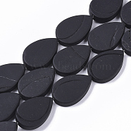 Natural Black Stone Beads Strands, Teardrop, 27x18x5mm, Hole: 1mm, about 13~14pcs/strand, 13.77~14.96 inch(35~38cm)(G-S364-026)