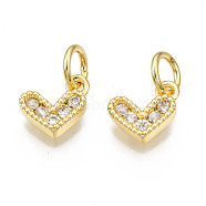Brass Micro Pave Cubic Zirconia Charms, with Jump Ring, Heart, Real 16K Gold Plated, Nickel Free, Clear, 8x8x2mm, Jump Ring: 5x1mm, 3mm inner diameter(KK-N227-33G-04-NF)
