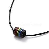 Pride Style 201 Stainless Steel Pendant Necklaces, with Enamel and Waxed Cord, Column, Colorful, Electrophoresis Black, 23.7 inch(60.2cm)(NJEW-F288-08EB)