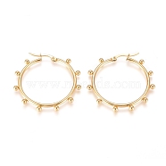 304 Stainless Steel Hoop Earrings, Hypoallergenic Earrings, with Round Beads, Ring, Golden, 42.5x39.5x3~4mm, Pin: 0.5x0.9mm(X-EJEW-E258-01G)