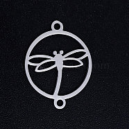 201 Stainless Steel Links connectors, Circle with Dragonfly, Stainless Steel Color, 19.5x15x1mm, Hole: 1.4mm(STAS-S105-JN395-1)