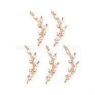 Rack Plating Brass Micro Pave Clear Cubic Zirconia Links Connectors, Long-Lasting Plated, Cadmium Free & Lead Free, Branch & Leaves, Light Gold, 25~28x9~12x3mm, Hole: 1.4mm(X-KK-T060-53-RS)