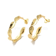 Rack Plating Brass Leaf Wrap Stud Earrings, Half Hoop Earrings for Women, Cadmium Free & Lead Free, Real 18K Gold Plated, 27x5mm, Pin: 0.8mm(EJEW-I268-05G)