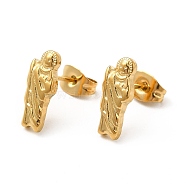 Ion Plating(IP) 304 Stainless Steel Human Stud Earrings for Women, Real 18K Gold Plated, 13x5mm, Pin: 0.8mm(EJEW-E271-01G)