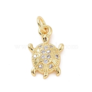 Brass Micro Pave Cubic Zirconia Charms, with Jump Ring, Sea Turtle Charm, Golden, 13.5x8.5x3.5mm, Hole: 2.8mm(KK-C012-30G)