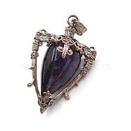 Natural Amethyst Point Pendulum Pendants, with Red Copper Brass Findings, Triangle, 54x35x23mm(PW-WG89713-01)