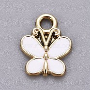 Light Gold Plated Alloy Charms, with Enamel, Butterfly, White, 15x11.5x2mm, Hole: 2mm(ENAM-L029-05KCG)